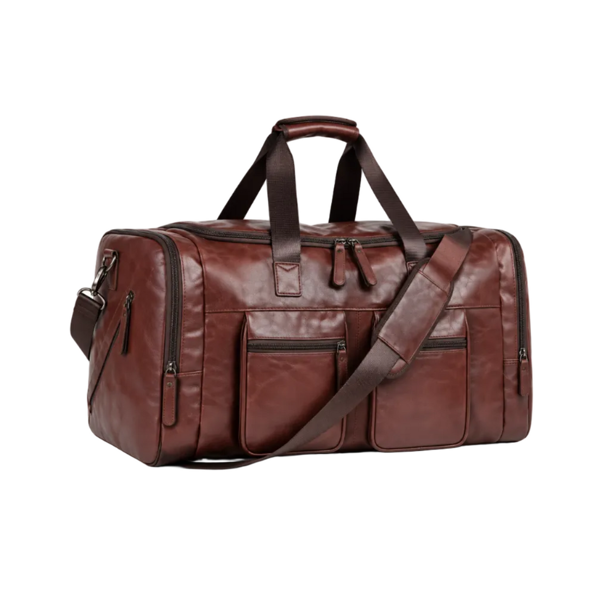 Classic Brown Leather Travel Duffel Bag