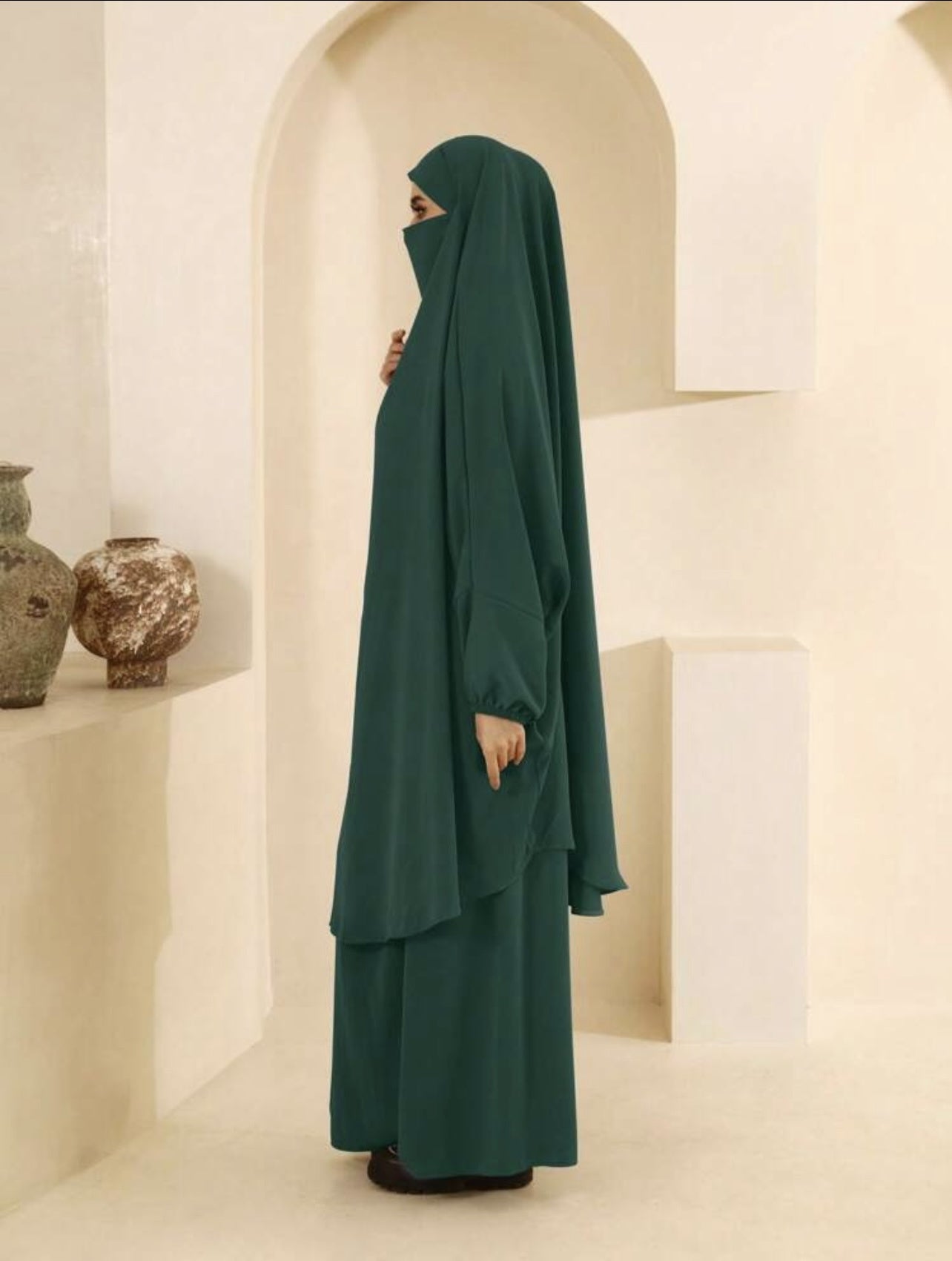 Elegant 2pcs Muslim women’s jilbab Abaya set soft, Breathable Polyester