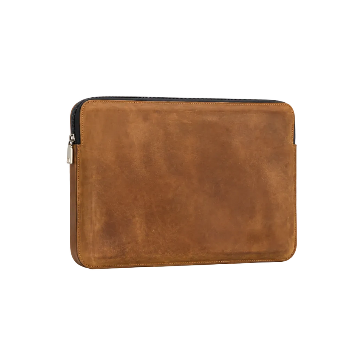 Vintage Brown Leather Zippered Laptop Bag