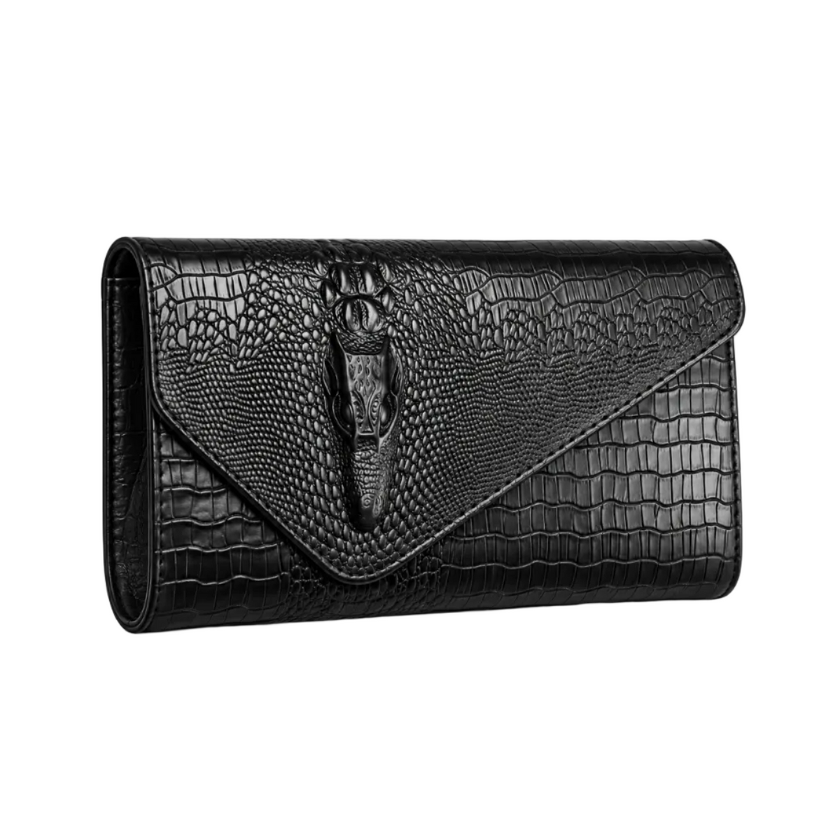 Black Crocodile Embossed Envelope Evening Clutch