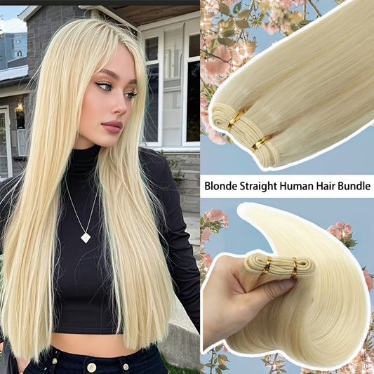 Straight Human Hair Weft Hair Extensions Color 613 Blonde Remy Human Hair Weft Weave Hair Extensions Double Wefted 3.35 oz Human Hair Bundles Blonde