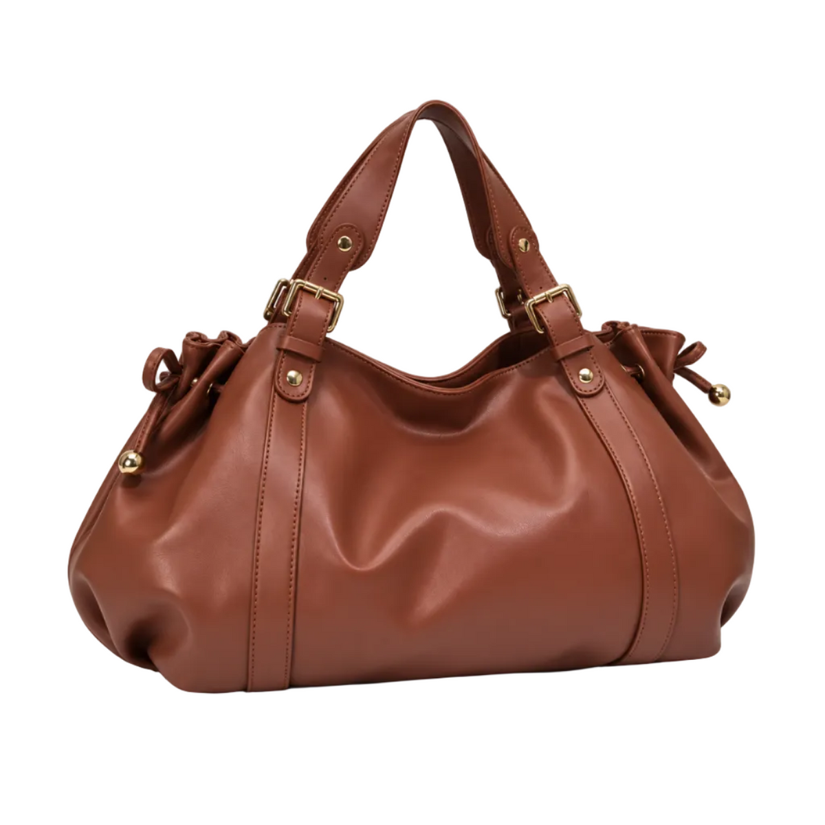 Elegant Brown Slouchy Handbag With Buckles