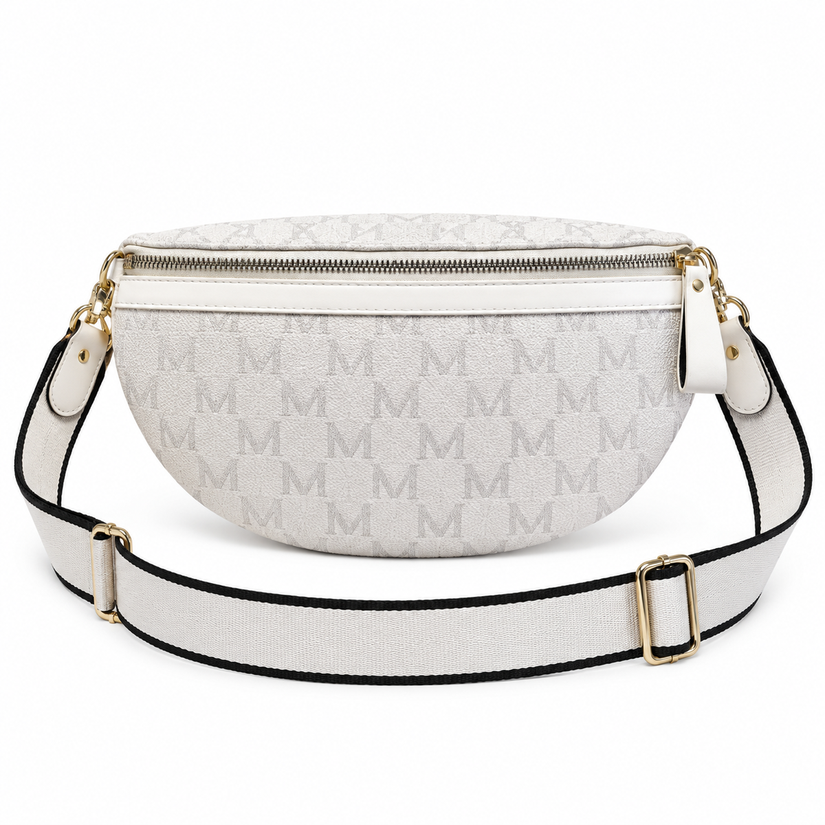 White Monogram Crossbody Bag With Chains