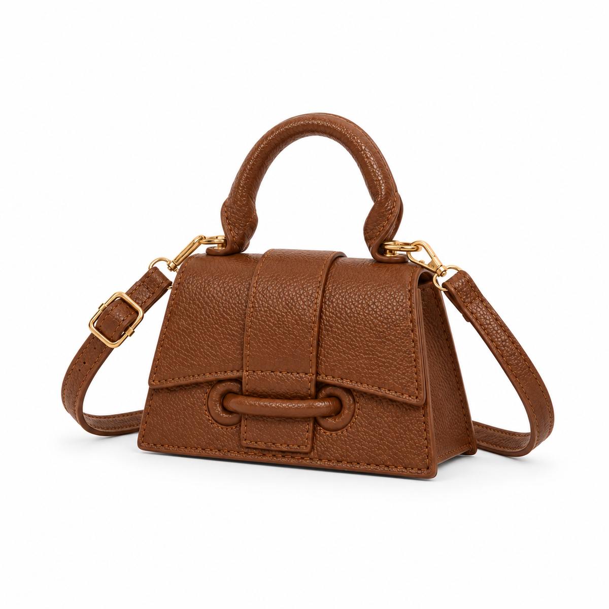 Brown Structured Mini Crossbody Handbag Purse