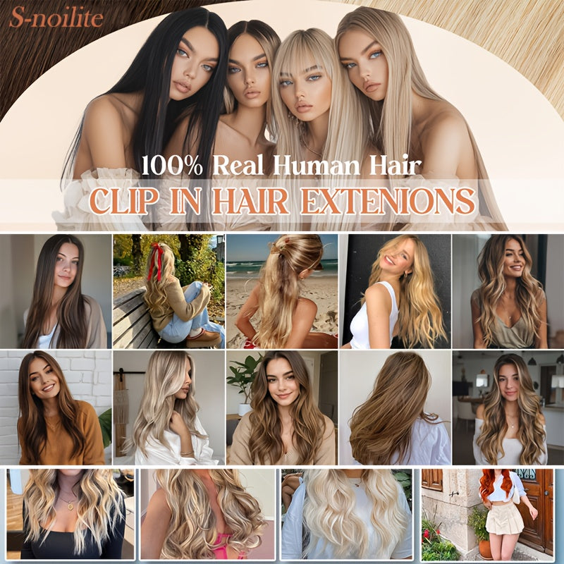 20-Inch Single Piece Clip-In Hair Extensions Made from Human Hair, Featuring an Upgraded V-Shape Design with Five Clips, Ideal for Women Seeking Long Hairpieces