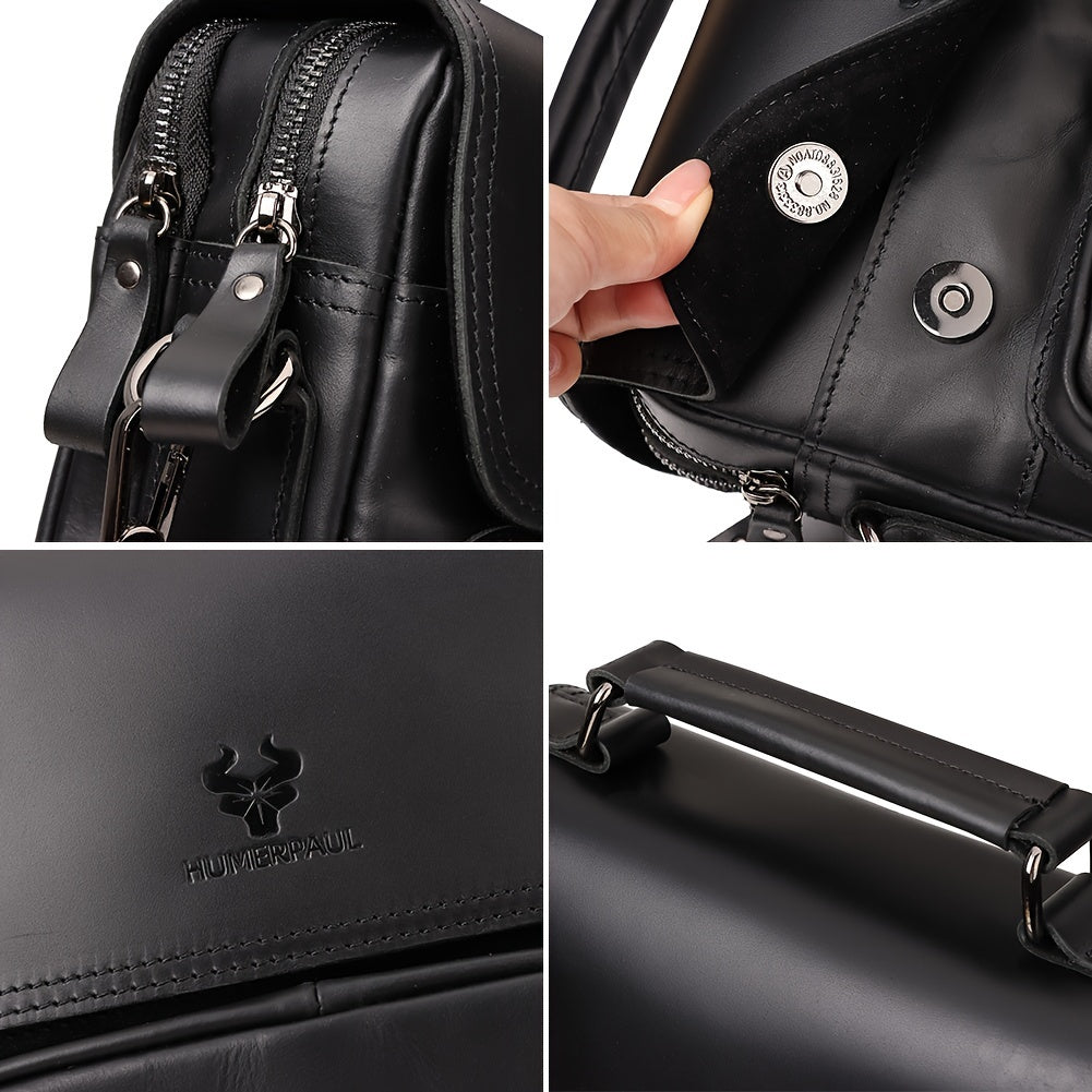 Leather Messenger Bag For Men, Shoulder Crossbody Bag With Adjustable Straps For Work Business