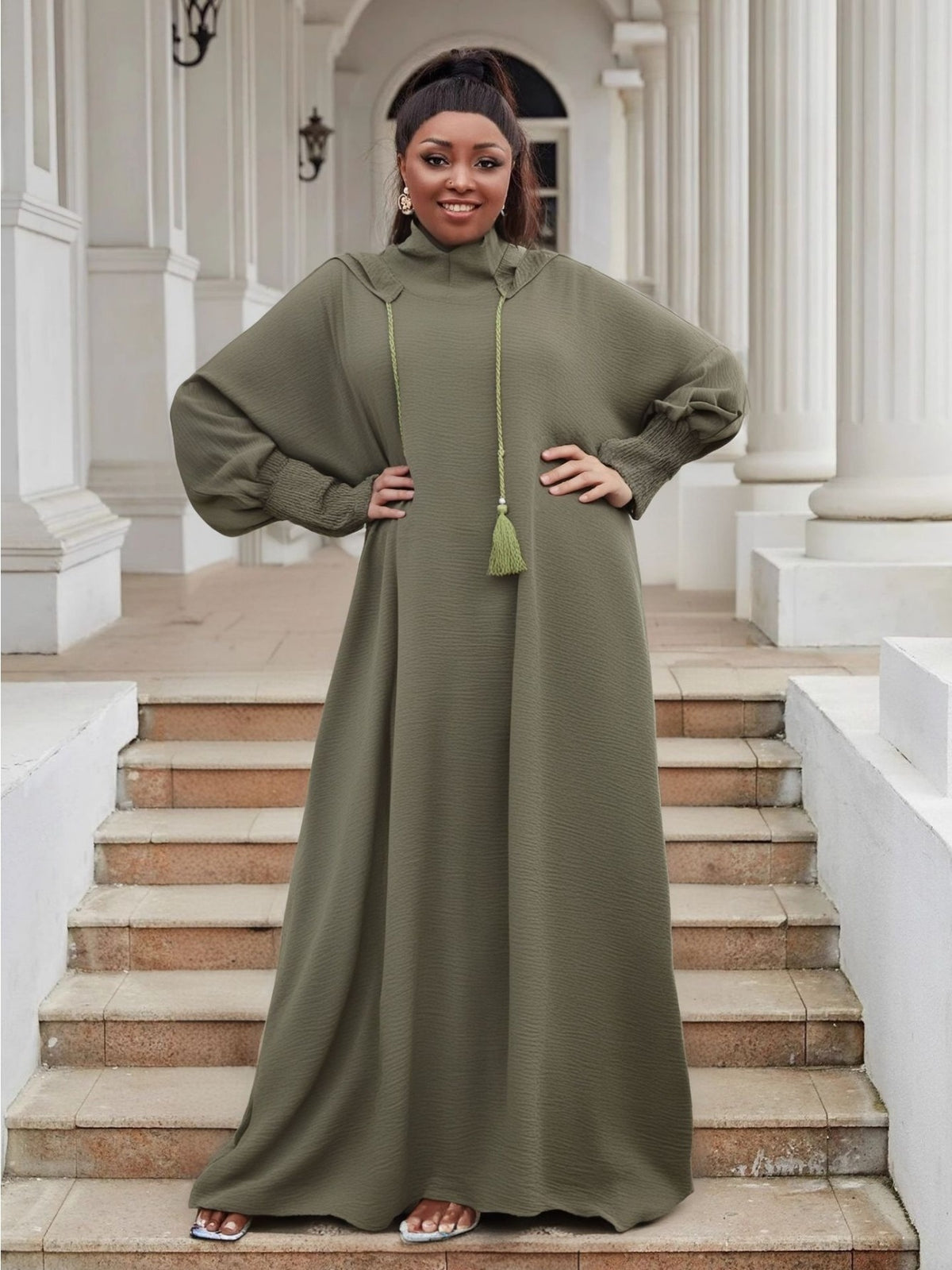 Plus Size Women's Hooded Long Sleeve Abaya - Oversized Loose Fit Solid Color Casual Elegant Gown, Machine Washable All-Season Comfort for Casual Attire, Leisure Outfit