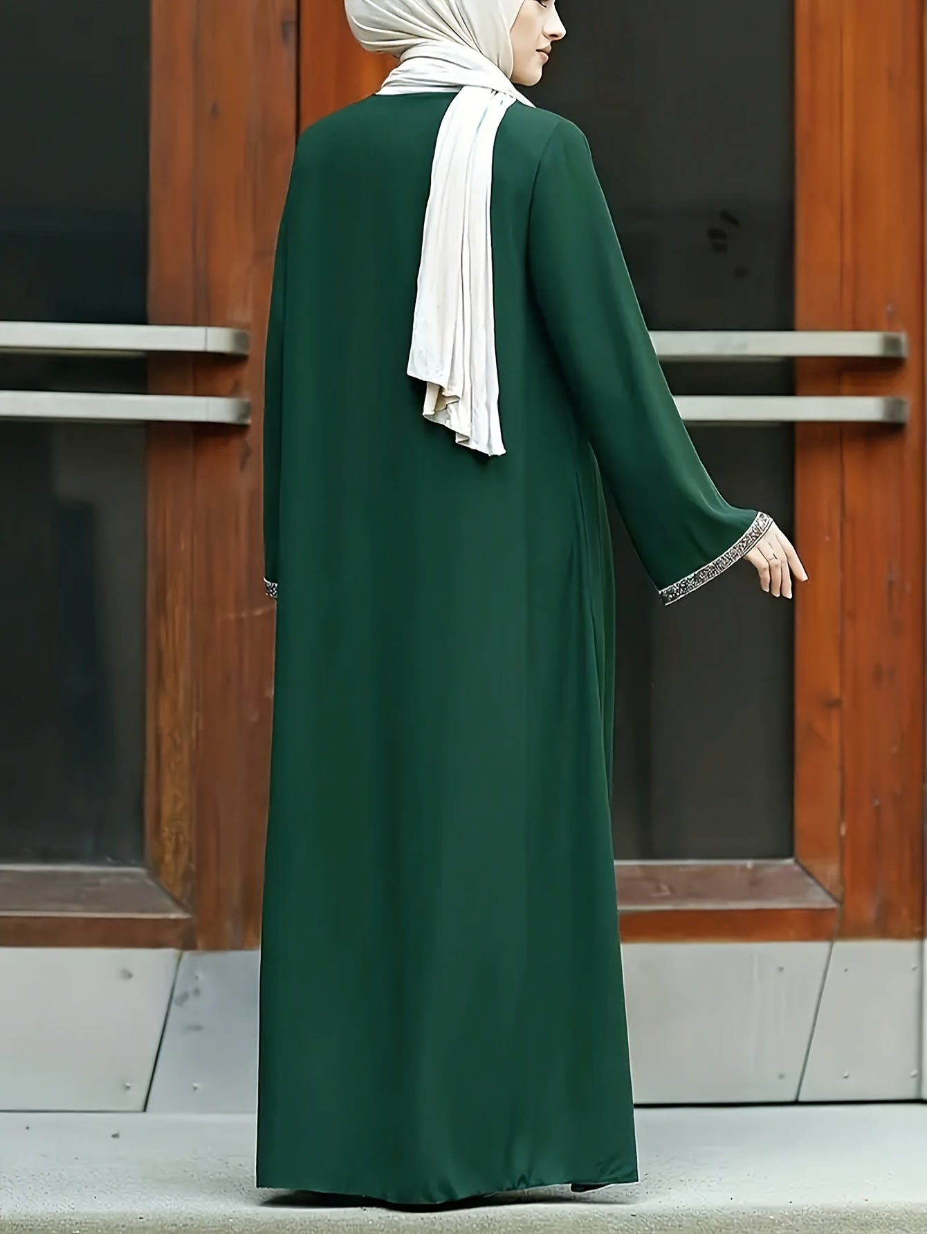 Women's Traditional Moroccan-Style Long Baju Abaya with Zipper Closure - Solid Color, Loose Fit, Round Neck, Polyester, Casual Wear, Casual Wear|Traditional Robe|Polyester Dress