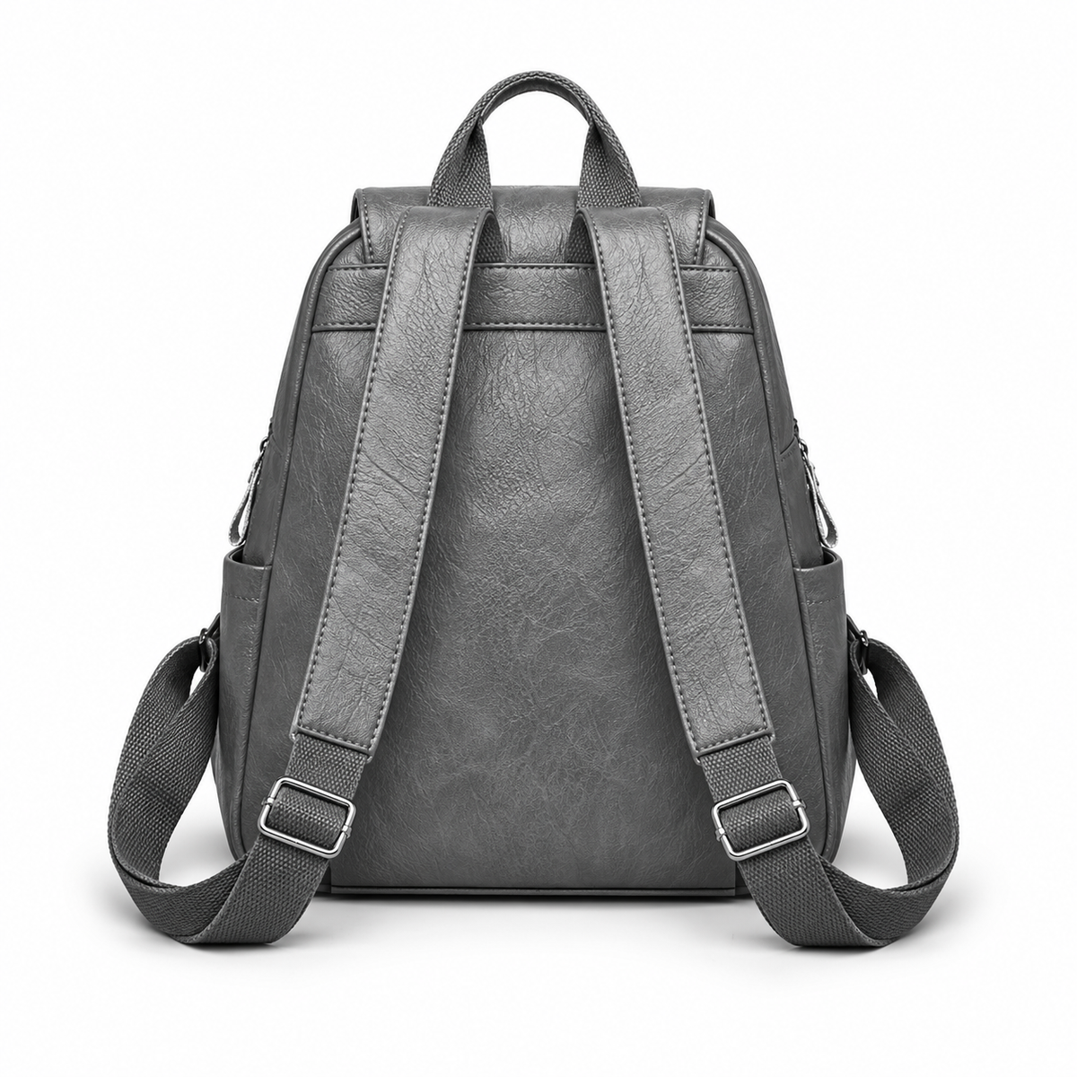 Grey Textured Flap Backpack With Pockets