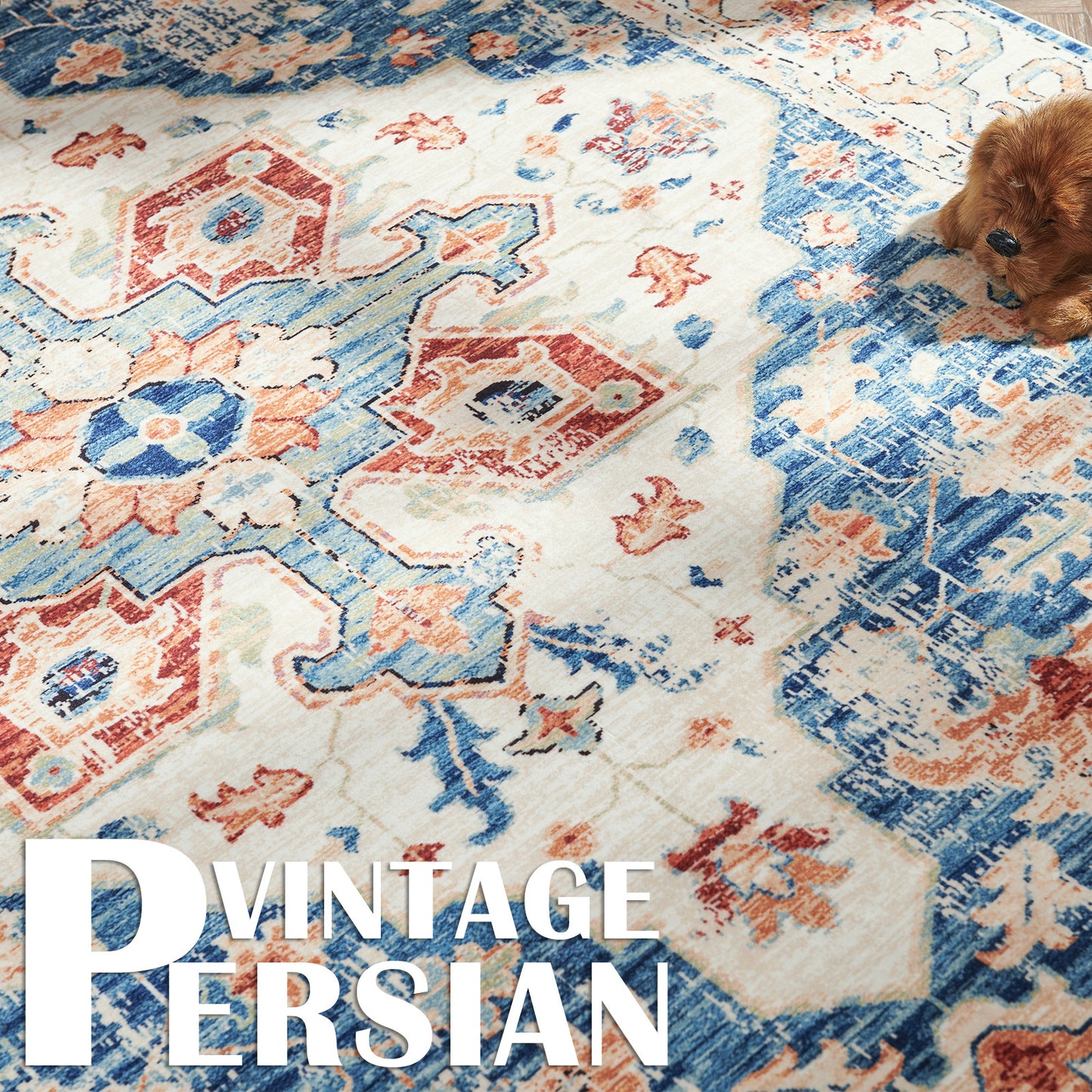 Area Rug, Vintage Carpet, Non Slip, Washable, Lightweight, Faux Wool, For Living Room, Bedroom, Kitchen, Office, Dining Room, Home Decor