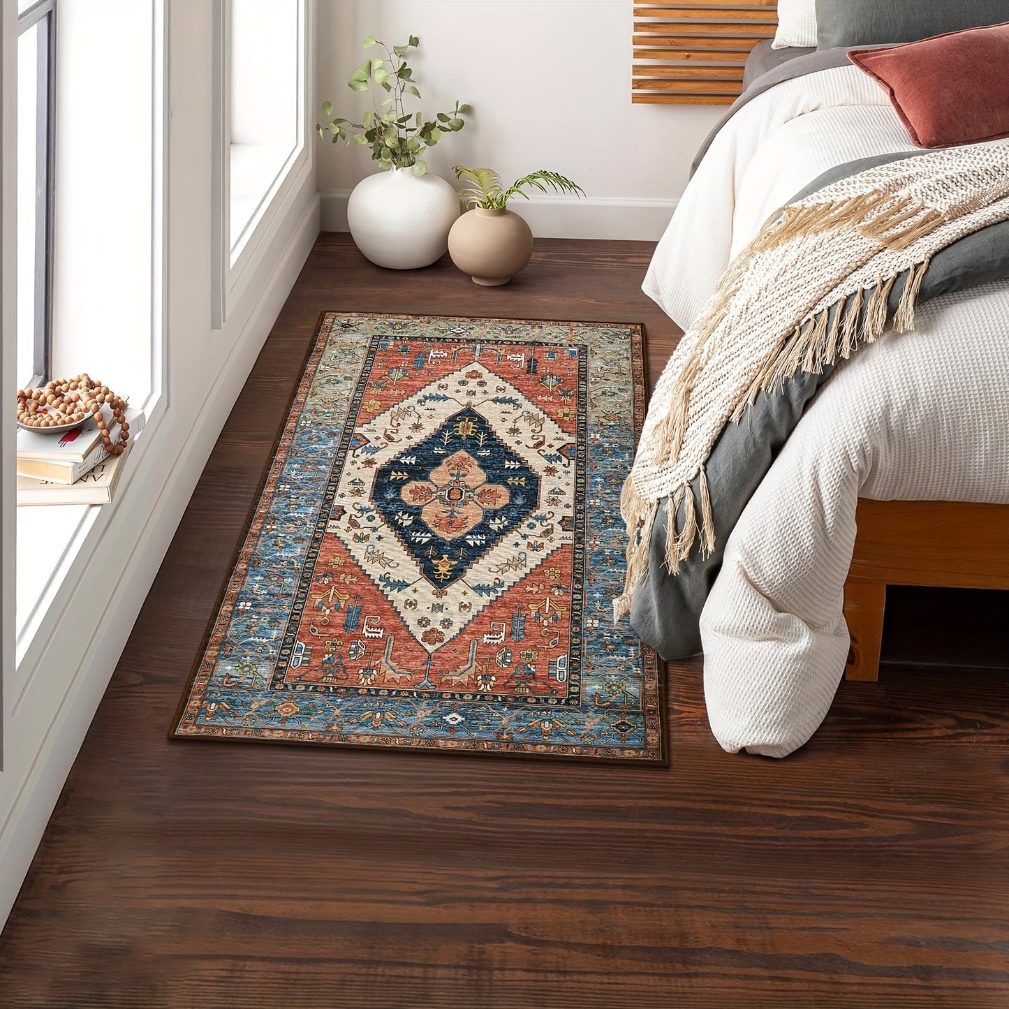 [Vintage Boho Carpet] Colorful Polyester Vintage Boho Washable Mat Runner | Floral & Geometric Design, Perfect for Hallways, Kitchens, Bedrooms, and Entryways Rugs