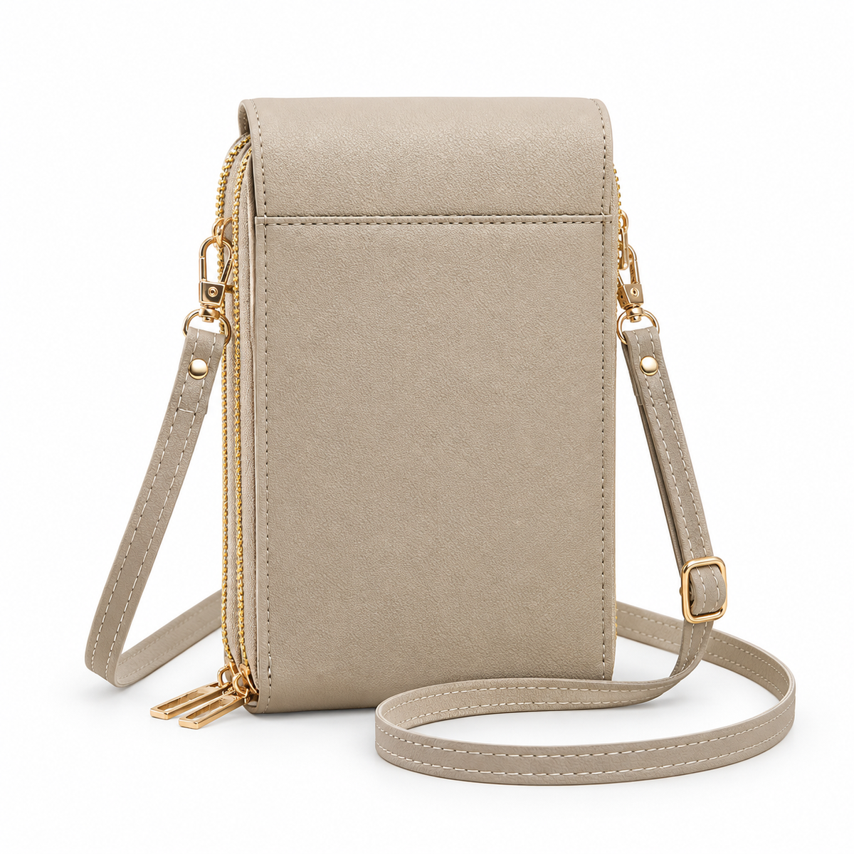 Taupe Textured Crossbody Bag With Flap