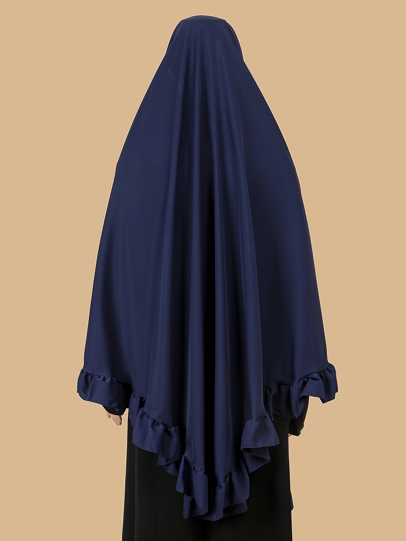 1pc Muslim Prayer Khimar Abaya Burqa - Arabian Style Modest Covering with Ruffled Hem & Wooden Edge, Machine Washable All-Season Solid Color Brown Hijab Scarf, Prayer Shawl for Women