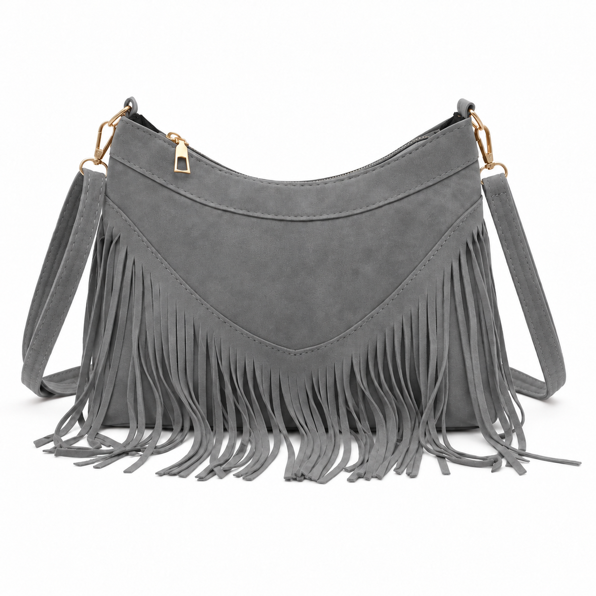 Vintage Grey Bohemian Fringe Shoulder Bag