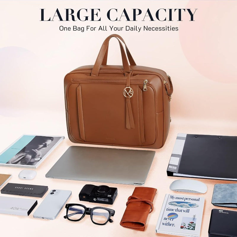 Women's 15.6 Inch Synthetic Leather Laptop Briefcase - Business Messenger Bag with Adjustable Shoulder Straps, Multiple Compartments & Magnetic Closure for College, Office, Travel - Ideal Gift for Women, Business Travel Bag |