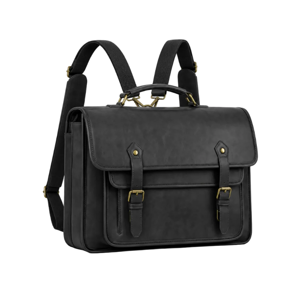 Classic Black Leather Briefcase Backpack Bag