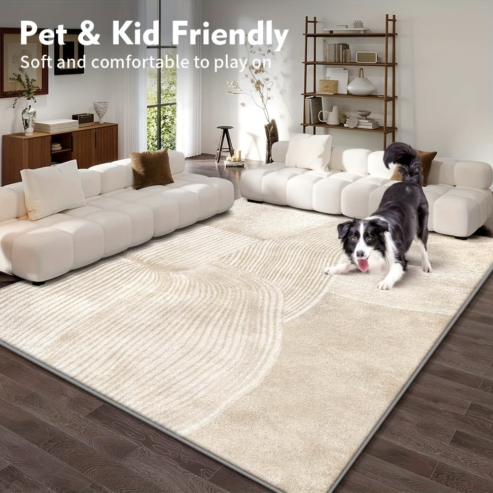 Velvet/850g/m² Velvet Nordic Style for Entryway, Backyard, and Sofa - Warm Cream Tone with a Strong Oceanic Aura. This Rug Brings a Mediterranean Feel to Your Home. Machine Washable, Non-slip, and Soft. Suitable for Bedroom,