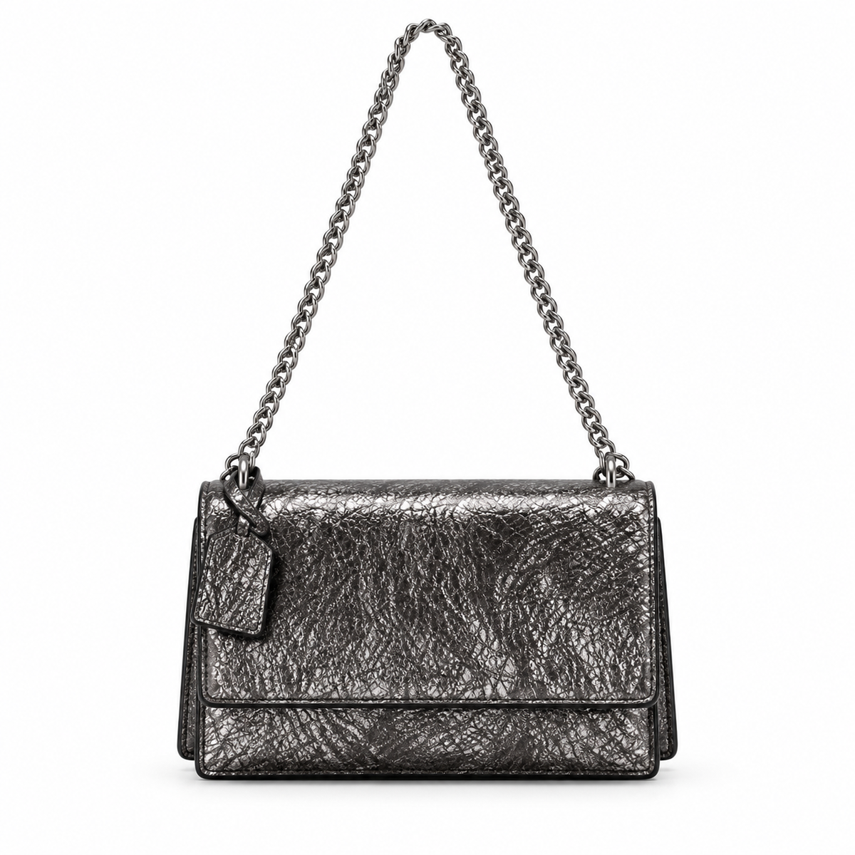 Metallic Silver Textured Chain Shoulder Bag