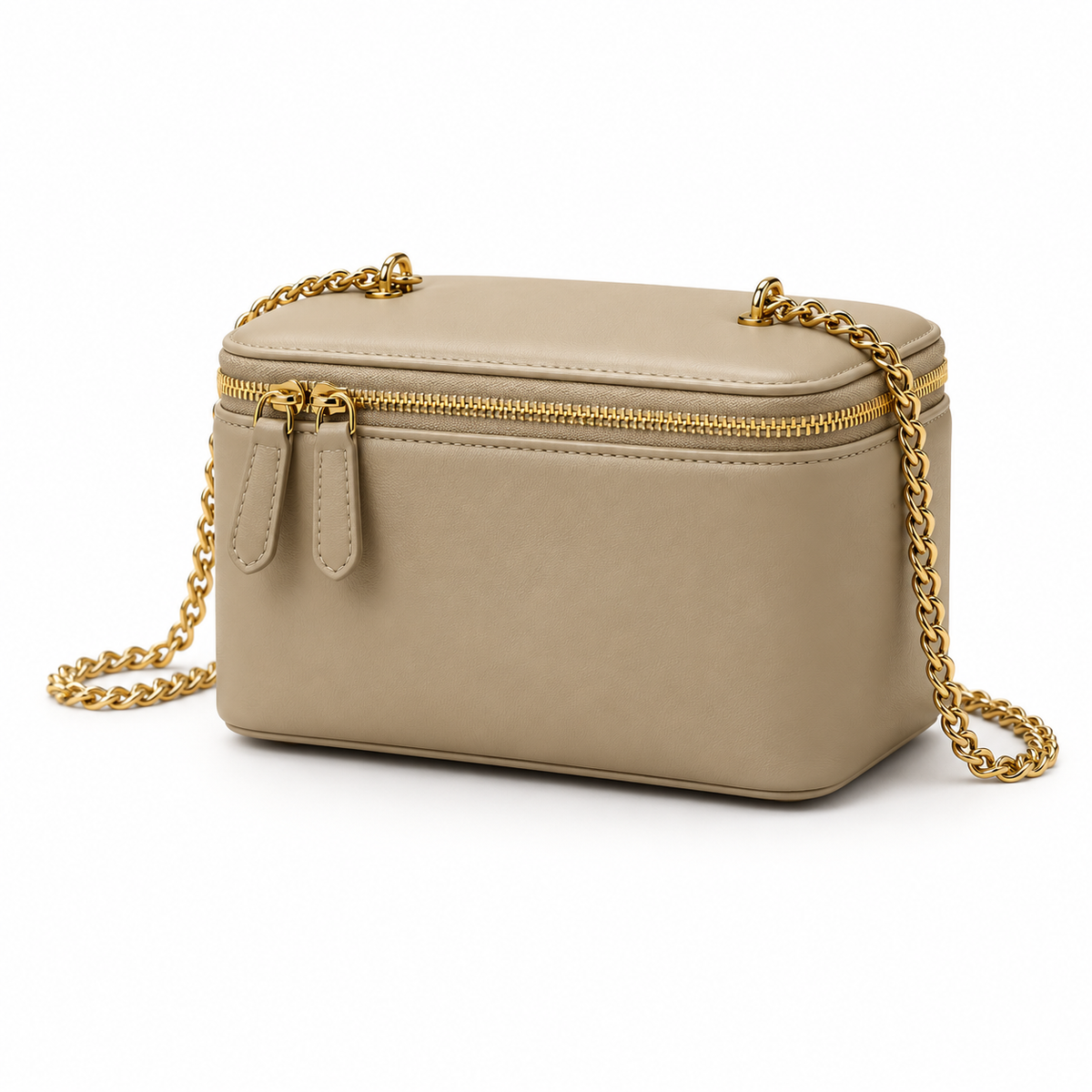 Khaki Vegan Leather Chain Crossbody Bag