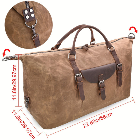 Oversized Leather Waterproof Travel Duffel Bag - Genuine Leather Weekend Bag, Weekender Overnight Carryon Hand Bag Gym Bag Outdoor Travel Brown