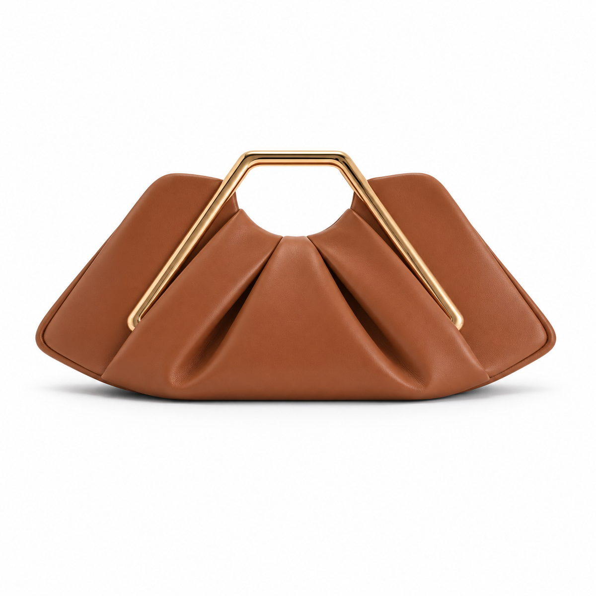 Caramel Sculptural Clutch With Golden Handle
