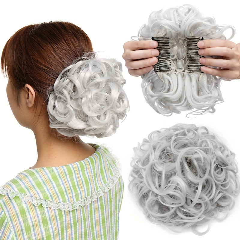 A Messy Short Lady's Hairstyle With A Clip-on Curly Hair Bun