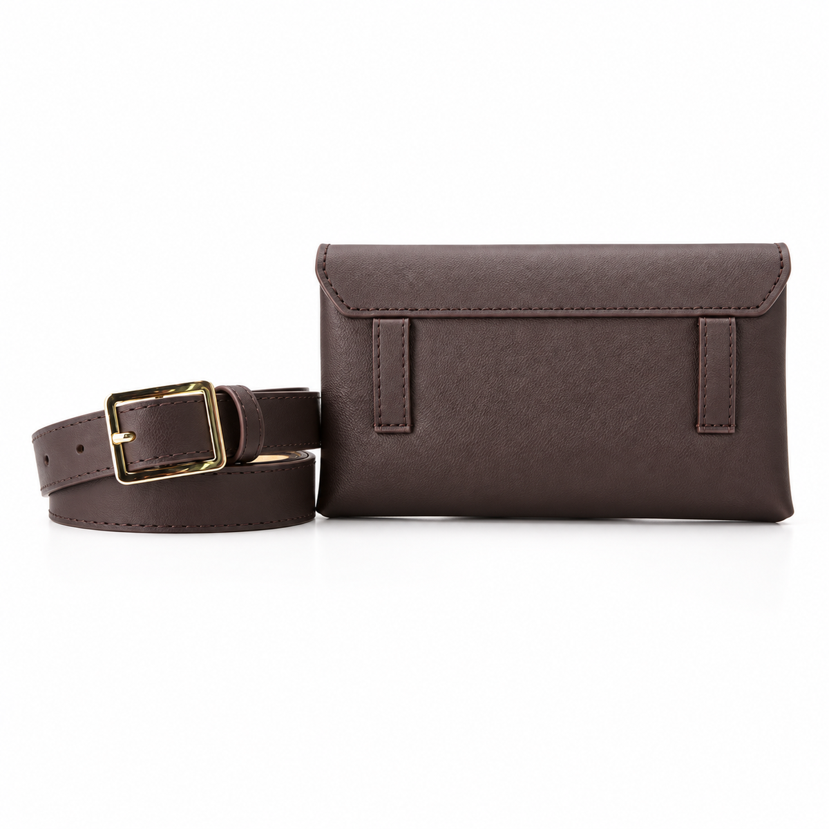 Brown Envelope Waist Bag With Belt