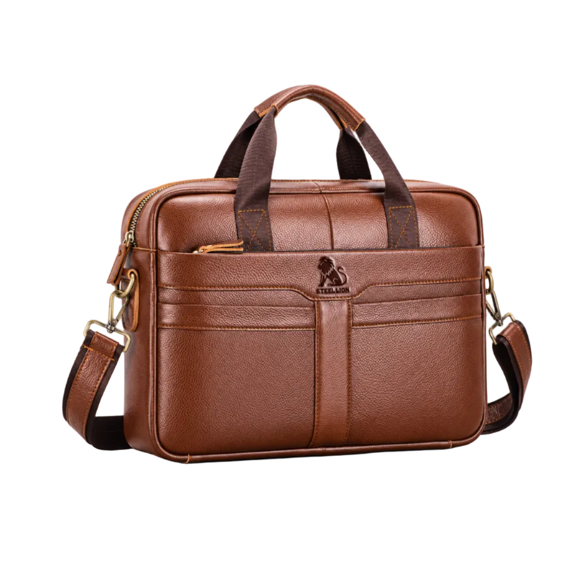 Classic Cognac Leather Briefcase Shoulder Bag