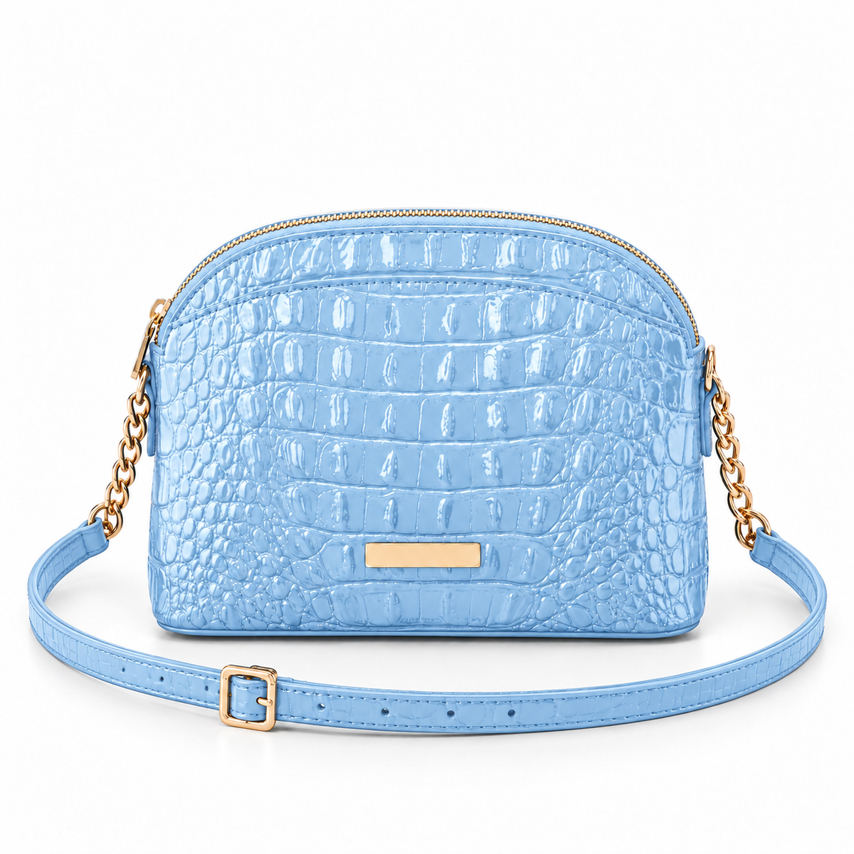 Sky Blue Crocodile Embossed Crossbody Bag