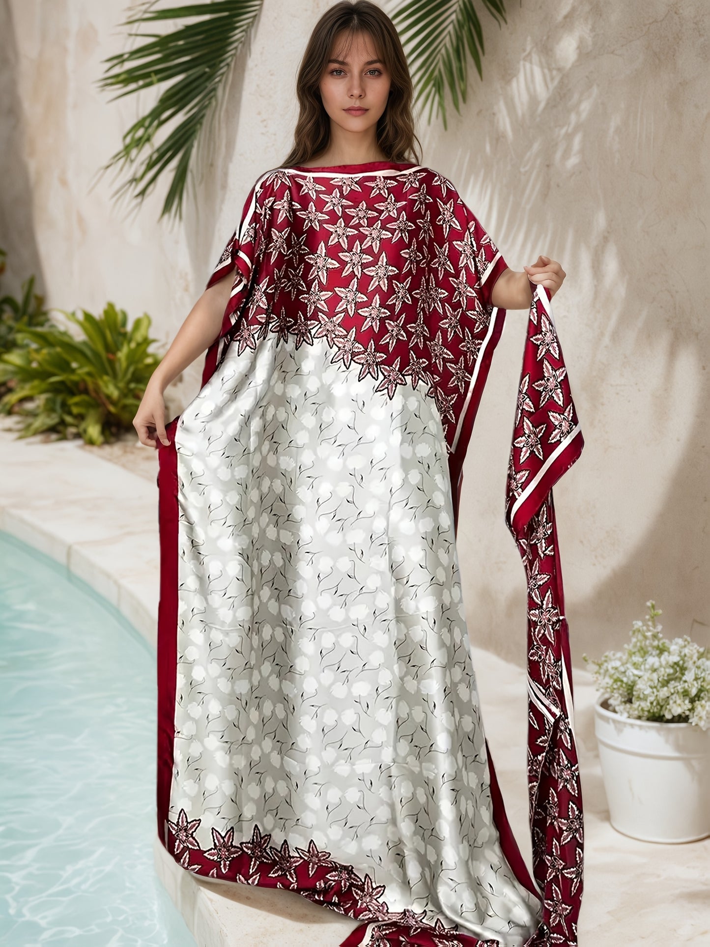 Women's Lightweight Polyester Abaya Dress With Scarf
