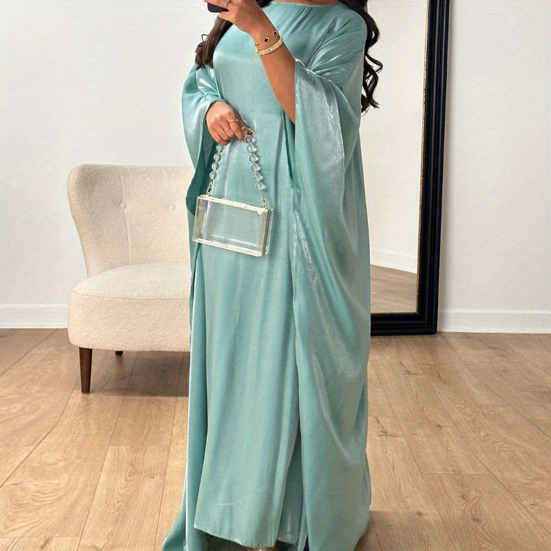 Plus Size, Women's Elegant Lavender Turkish Abaya Robe - Long Sleeve Floor-Length Party Dress with Princess Sleeves, Slim Fit All-Season Modest Gown for Dubai Events, Weddings