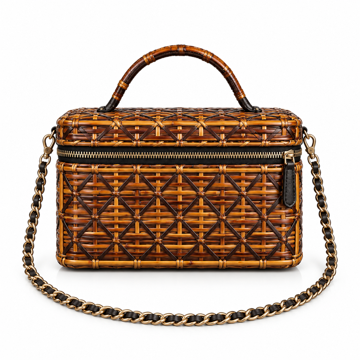 Vintage Brown Woven Box Crossbody Bag