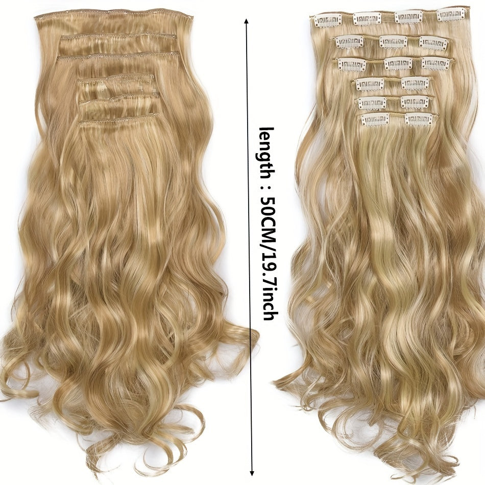 6pcs Heat Resistant 22" Clip-In Hair Extensions Suitable for Women - Body Wave Synthetic Hair with /Blonde Balayage ( & Honey Blonde), Double Weft for Volume, Clip-In Extensions for added Length/Waves, Easy Application