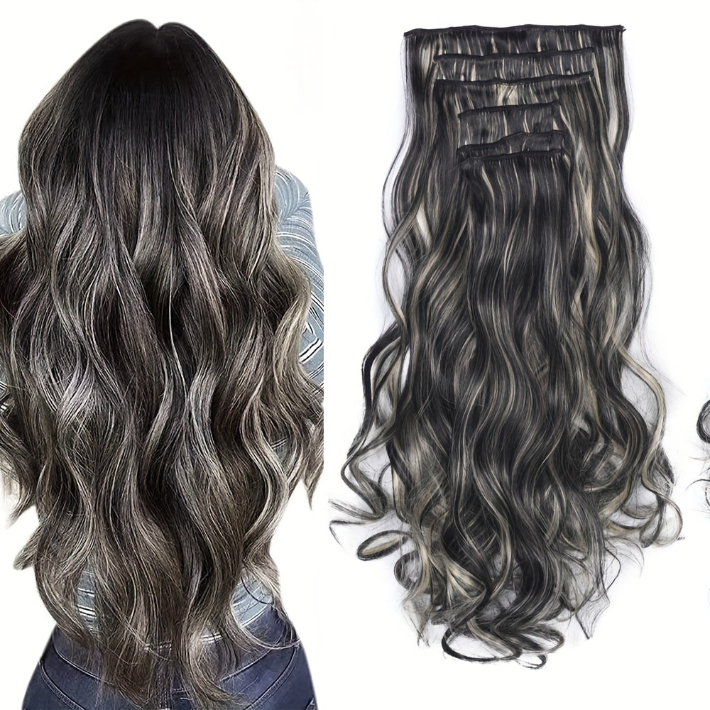 6pcs Heat Resistant 22" Clip-In Hair Extensions Suitable for Women - Body Wave Synthetic Hair with /Blonde Balayage ( & Honey Blonde), Double Weft for Volume, Clip-In Extensions for added Length/Waves, Easy Application