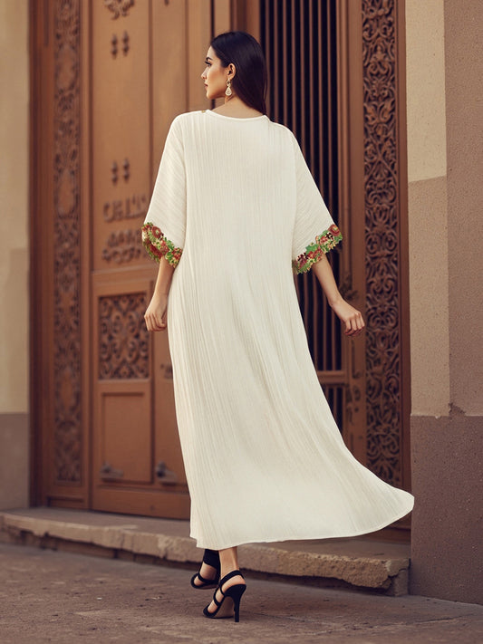 Women's Elegant Islamic Palestinian Abaya - Flowy Ramadan Prayer Dress & Arabic Robe with V-Neck, Machine Washable Islamic Clothing for Daily Prayer, Eid, Travel - Modest Muslim Women's