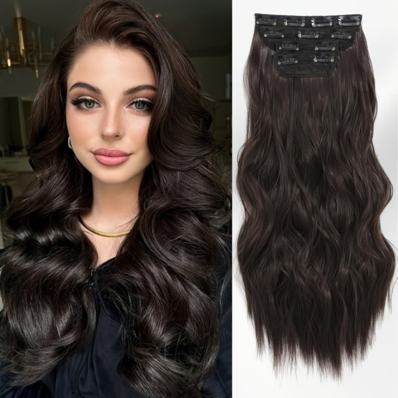 4pcs NAYOO Clip-In Hair Extensions for Women - 18" Long Deep Wavy Curly Synthetic Hairpieces, Natural Look & Feel, Easy Clip-In Installation, Elegant Style Upgrade, Hair Styling, Natural Appearance, Secure Clip Attachments
