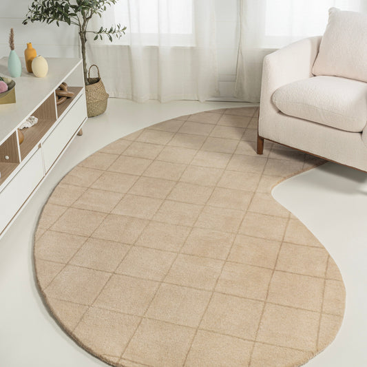 Bean Modern Plaid Grid Handwoven Wool Indoor Area Rug, Bohemian Casual Classic Coastal Geometric Minimalist Home Décor, Bedroom, Living Room, Dining Kitchen