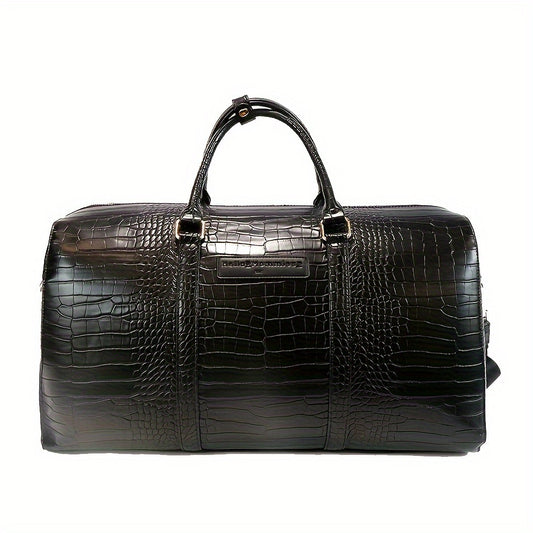 Men's Business Large Capacity Duffel Travel Bag, Fitness Bag Multi Functional Storage Portable Foldable Letter Crocodile Pattern Luggage Bag