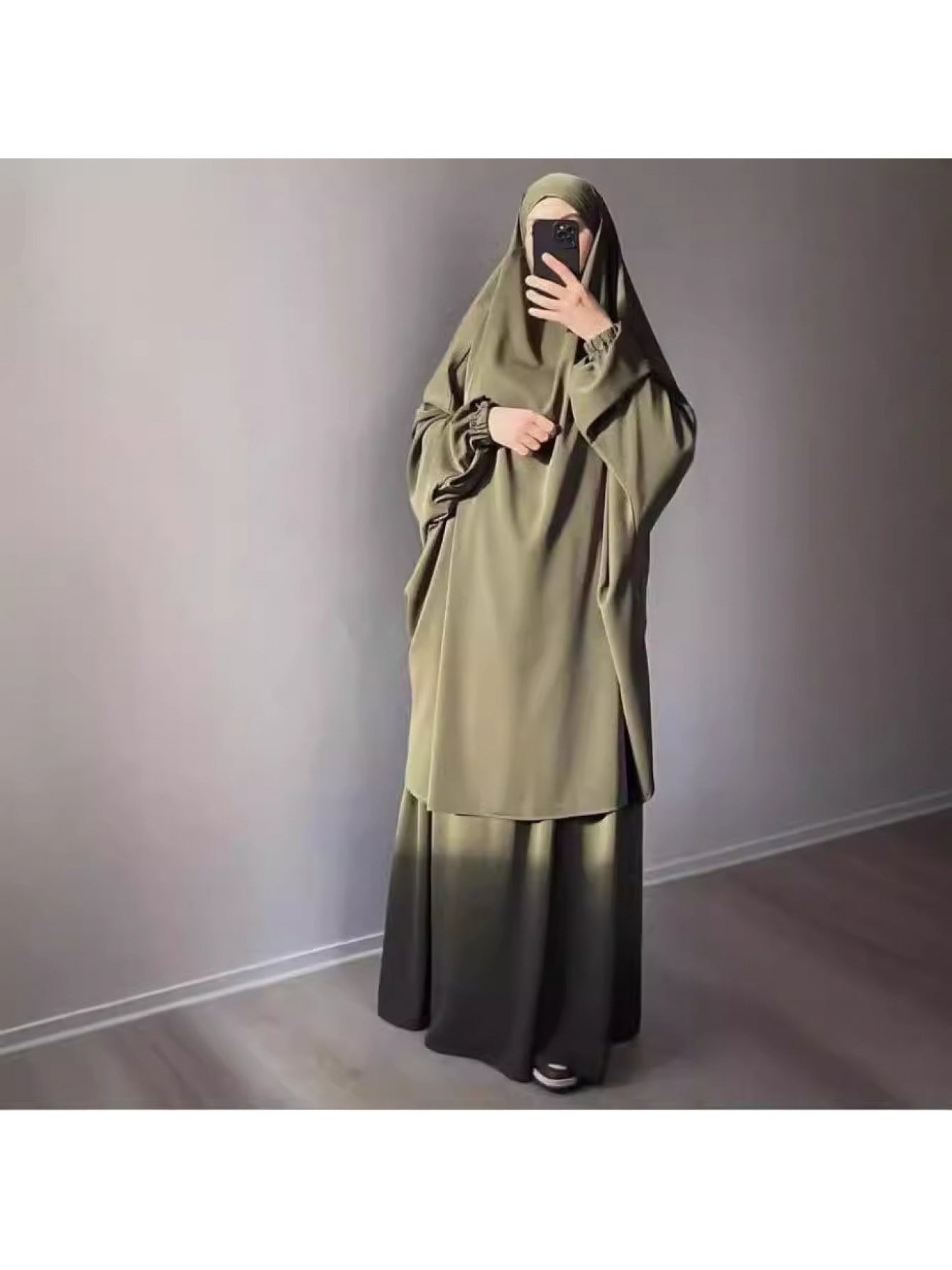 Middle East Dubai Women's Solid Color Loose Jilbaab Two-Piece Set with Large Hijab for Export
