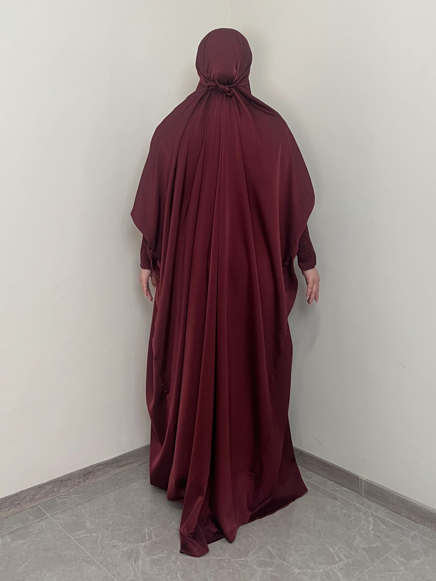 [Satin Modesty Dress] Free Size Satin One Piece Modesty Abaya Burkha - Jilbab Niqab Attached