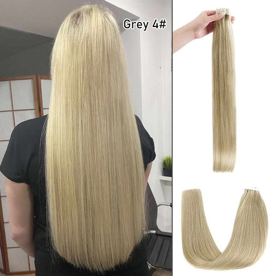16 Packs Mini Tape In Hair Extensions Human Hair - Looking Seamless Clip-In for short hair, 12-24 Inch Lengths, Straight for Caucasian Women, Volume & Length Addition (Mini Tape System)