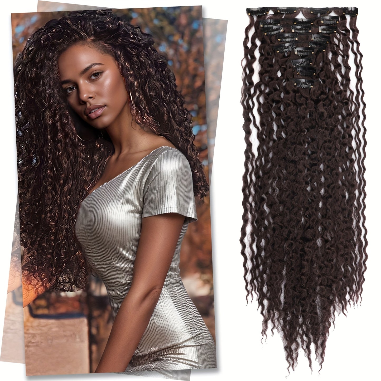 Clip In Curly Hair Extensions - 145G 9pcs Synthetic Ombre Honey Blonde Hair Extensions Jerry Curly Hair Extensions Women Clip Extensions Hairpieces Halloween Christmas Party