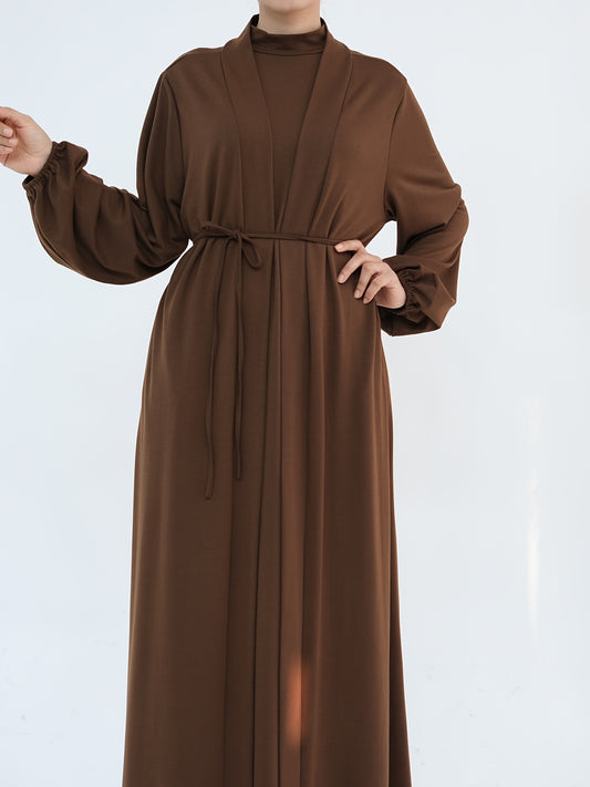 2pcs Solid Color Dress + Casual Round Neck Sleeveless Vest | Women's Clothing, Long Sleeve Arabic Abaya