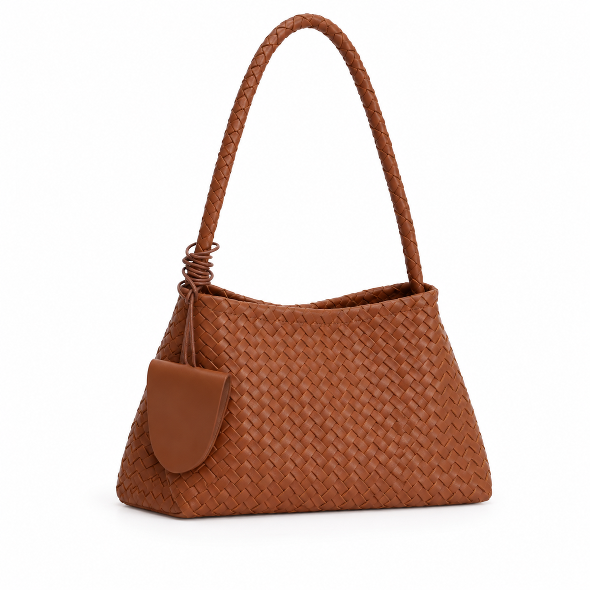 Brown Woven Shoulder Bag With Pouch