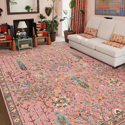 Floral Plant Living Room Rugs, Printed Mat, Valentine's Day Carpet, Modern Pink Non-Slip Soft Mat, Game Room, Dormitory, Bedroom, Living Room