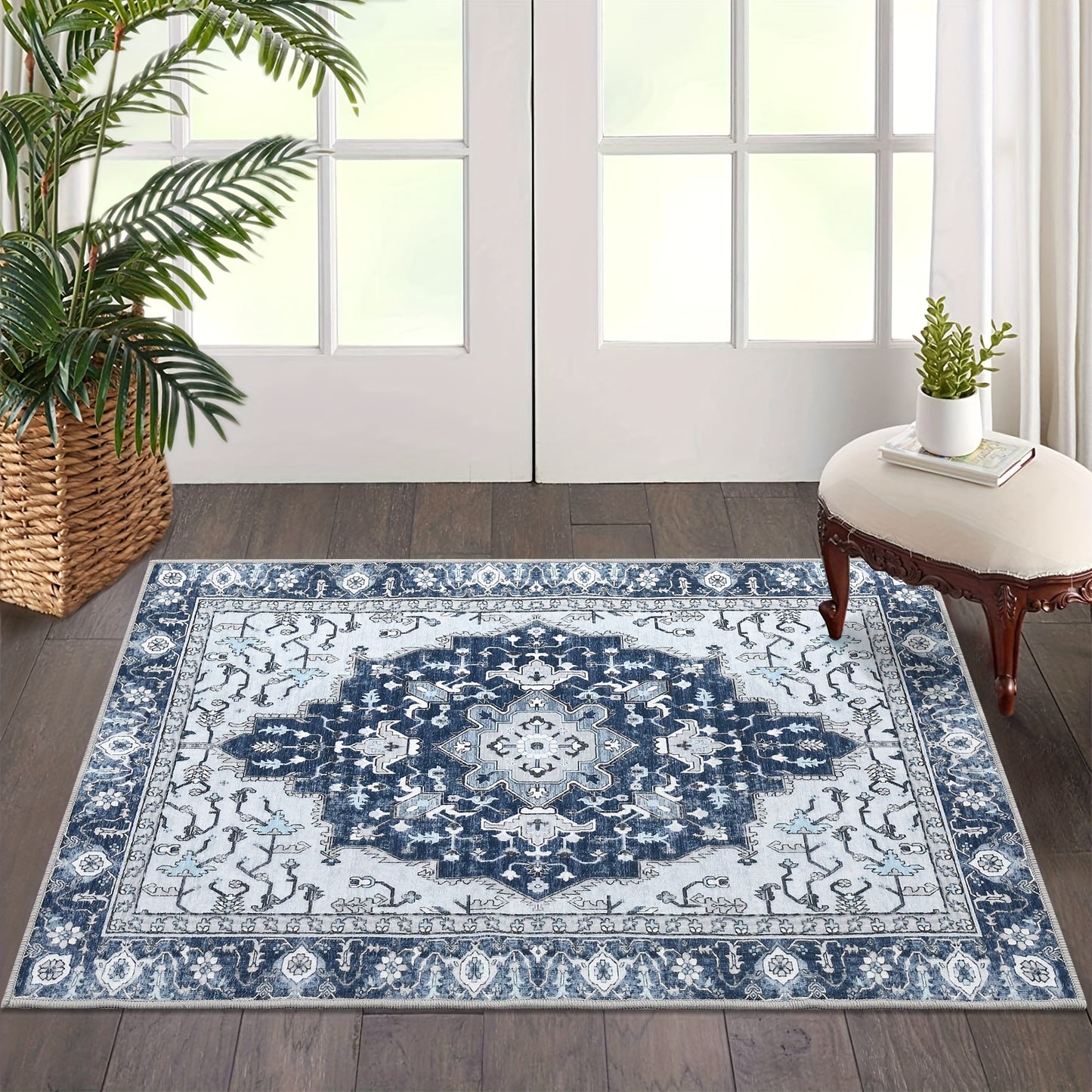 Vintage Floral Print Throw Floor Carpet Small Entrance Rug Washable Living Room Rug Easy Cleaning Rug Stain Resistant Indoor Carpet Non Slip Non Shedding Low Pile Soft Bedroom Rug Folding Rug For Dining Room Office Kitch