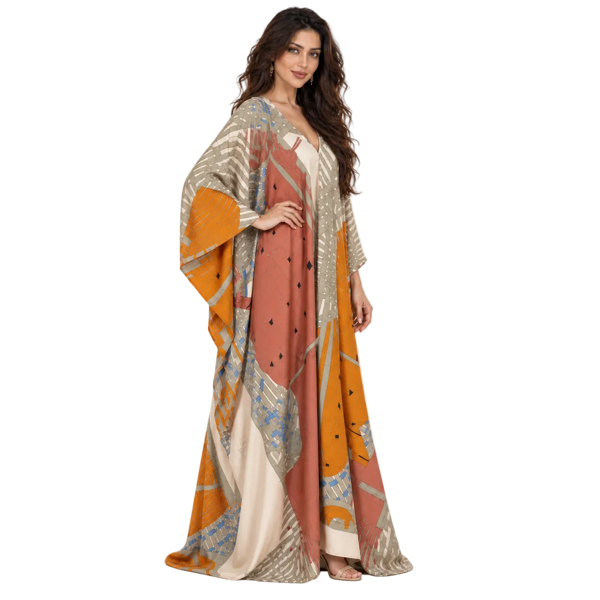Abstract Geometric Print pakistani Beach Kaftan