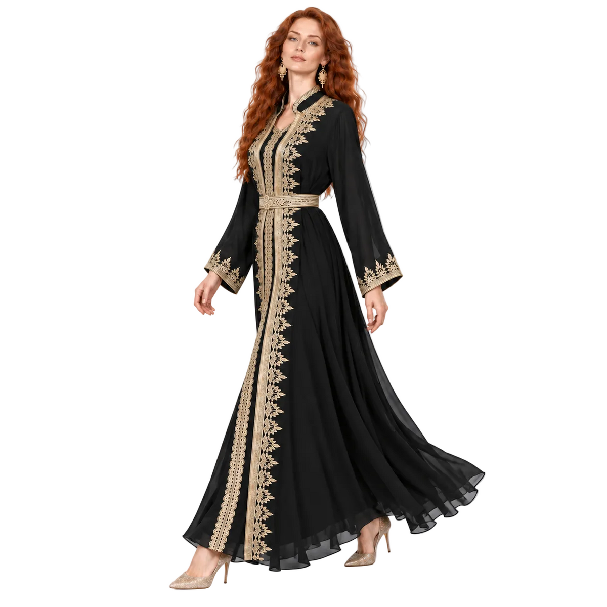 Black Gold Embroidered Elegant Lebaran Kaftan