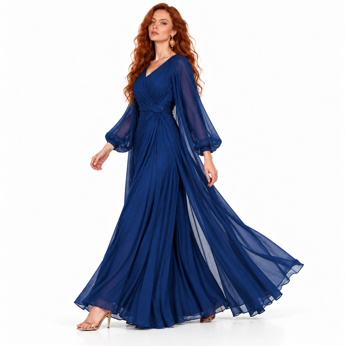 Elegant Dark Blue Flowing Lebaran Kaftan