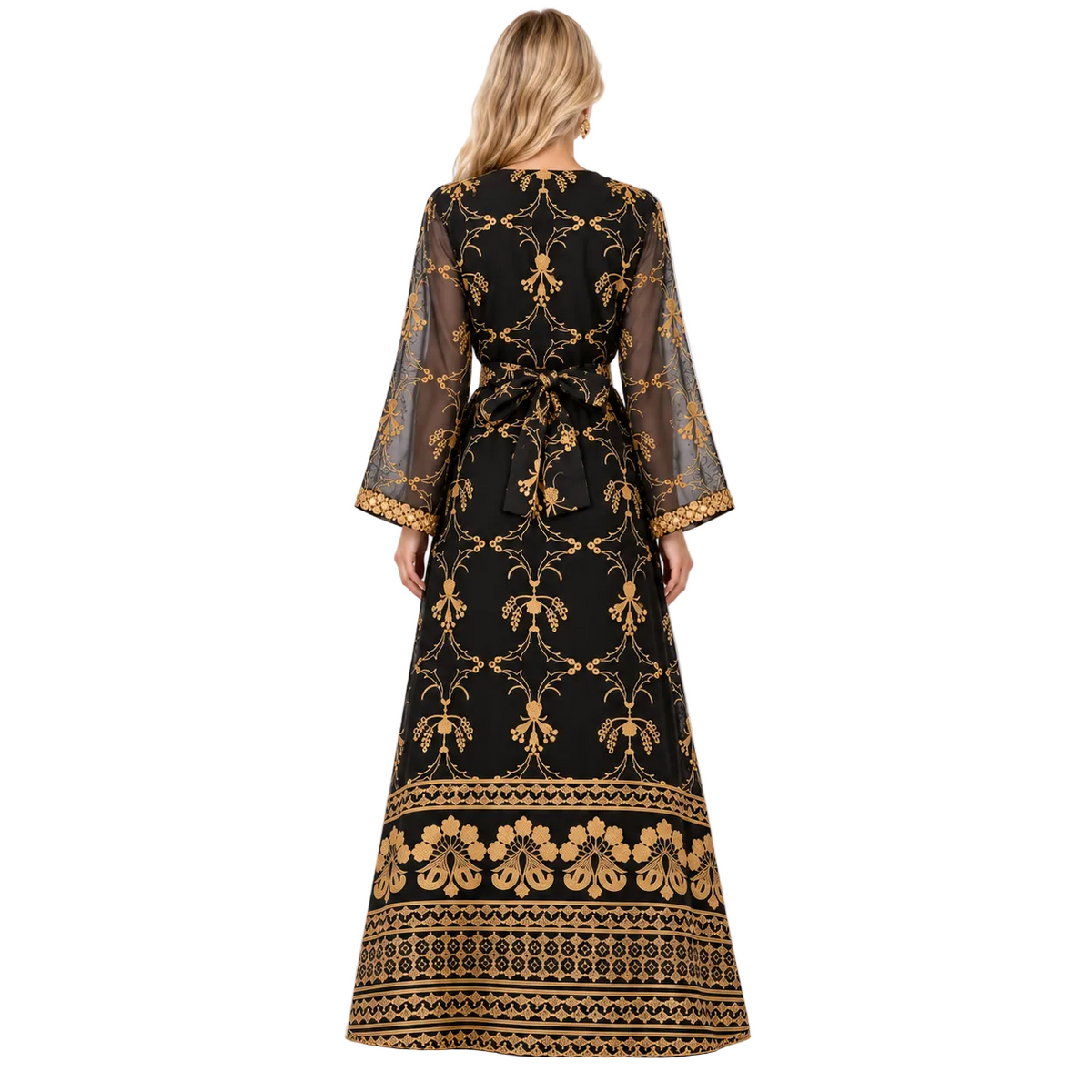 Black Gold Embroidered Elegant Gamis Dress